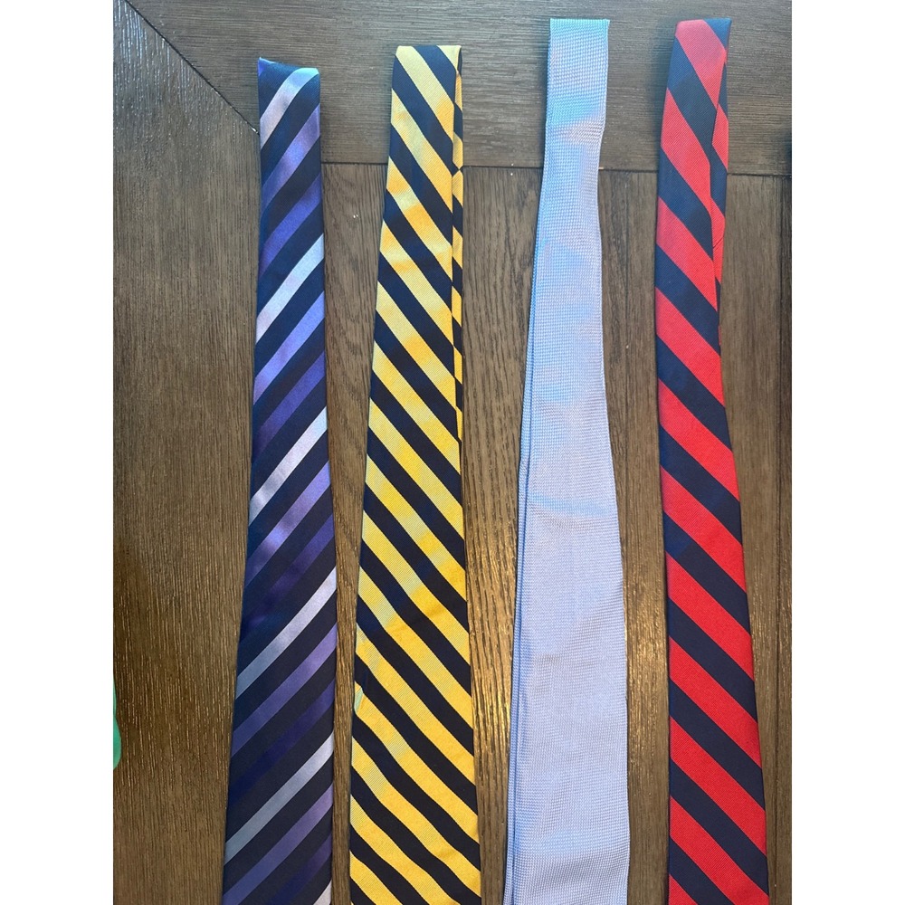 Brooks Brothers Lands End Mens OS Necktie Lot 4 Silk Stripe Textured Blue Yellow